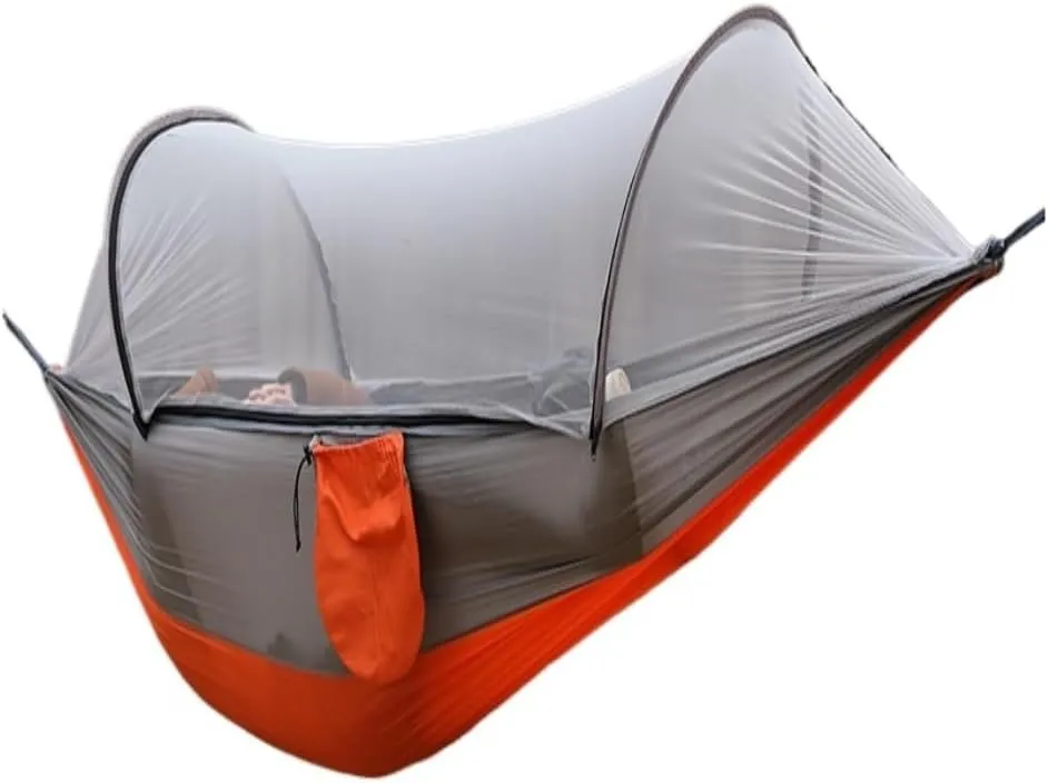 Hammock Double Outdoor Camping Camping Hammock Sheet Double Automatic Quick-Open Pole Mosquito Net Anti-Rollover Hammock Hammock Outdoor(Gray)