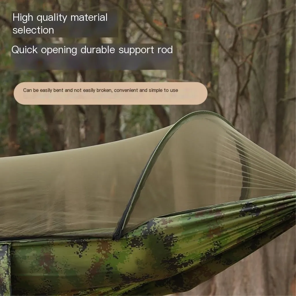 Hammock Double Outdoor Camping Camping Hammock Sheet Double Automatic Quick-Open Pole Mosquito Net Anti-Rollover Hammock Hammock Outdoor(Gray)