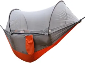 Hammock Double Outdoor Camping Camping Hammock Sheet Double Automatic Quick-Open Pole Mosquito Net Anti-Rollover Hammock Hammock Outdoor(Gray)