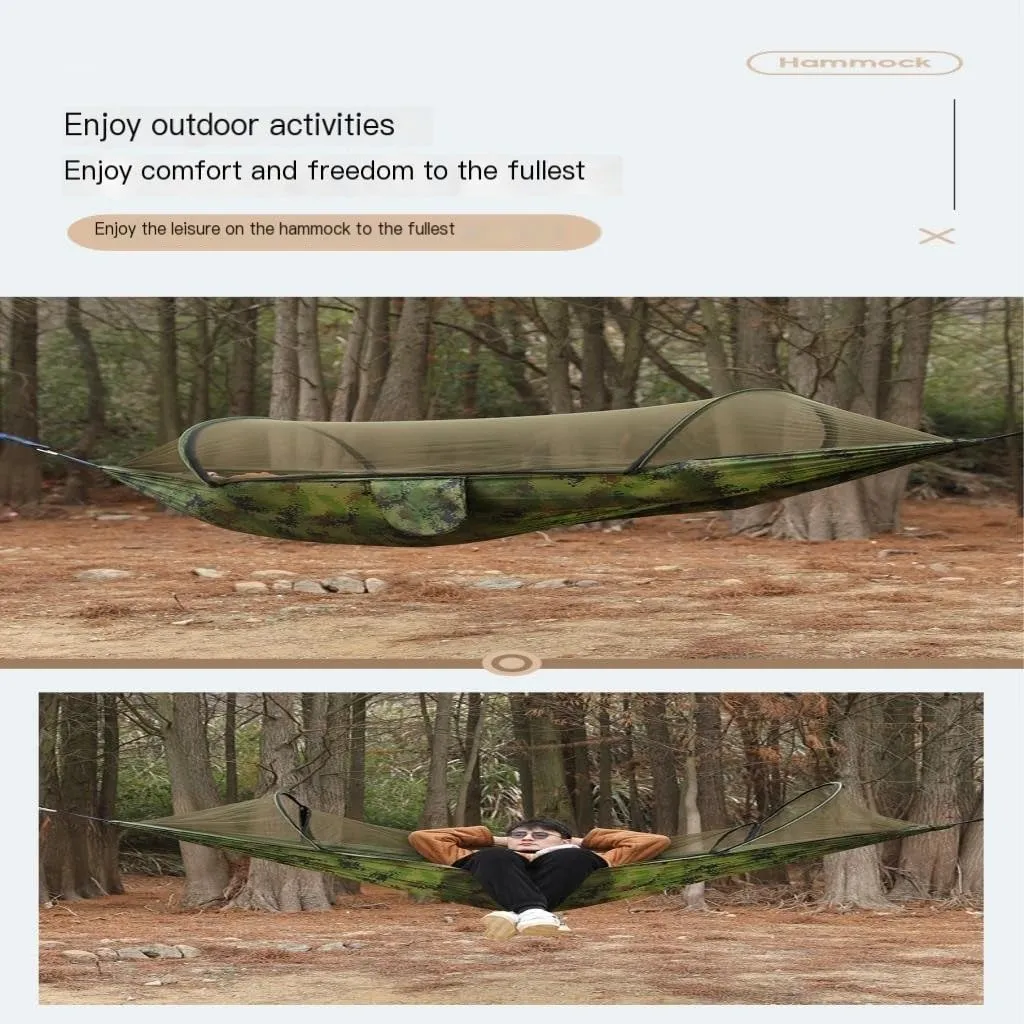 Hammock Double Outdoor Camping Camping Hammock Sheet Double Automatic Quick-Open Pole Mosquito Net Anti-Rollover Hammock Hammock Outdoor(Gray)
