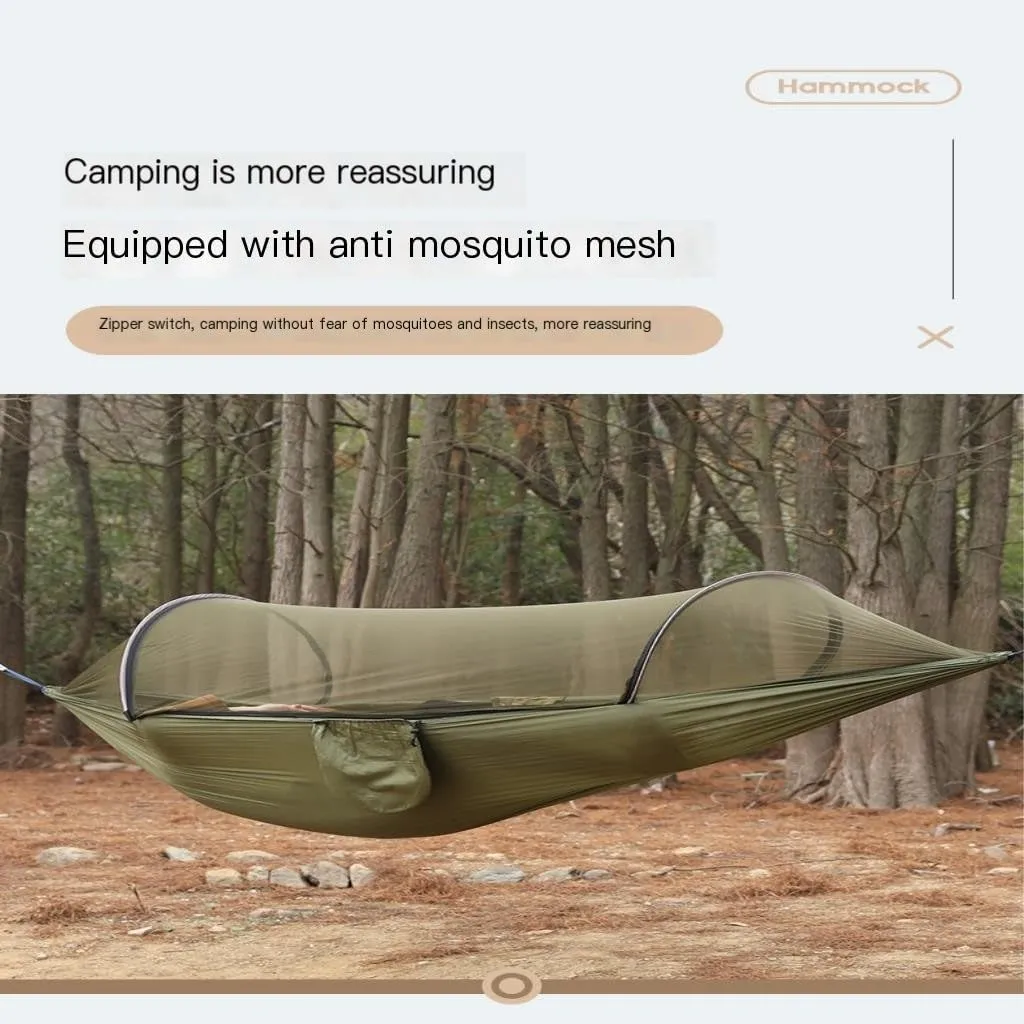 Hammock Double Outdoor Camping Camping Hammock Sheet Double Automatic Quick-Open Pole Mosquito Net Anti-Rollover Hammock Hammock Outdoor(Gray)