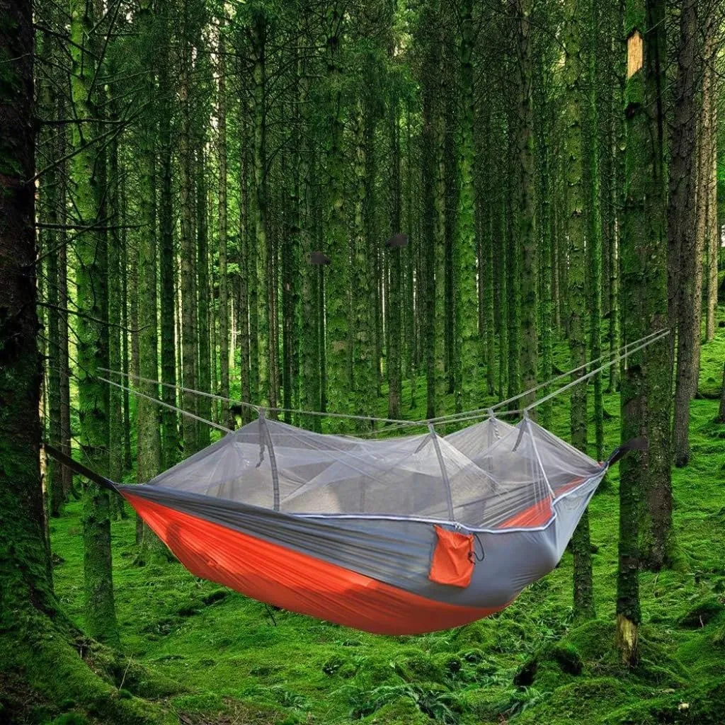 Hammock Double Outdoor Camping Mosquito Net Hammock Nylon Parachute Cloth Hammock with Mosquito Net Outdoor Swing Hammock Hammock Outdoor(C)