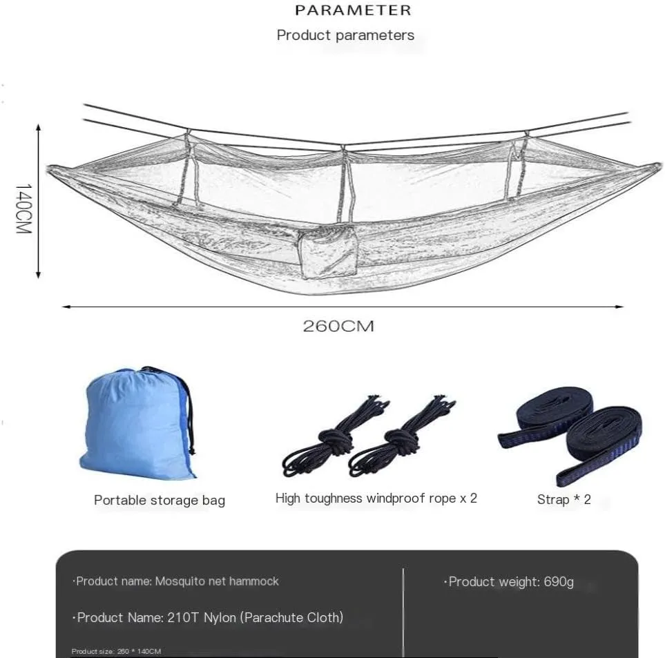 Hammock Double Outdoor Camping Mosquito Net Hammock Nylon Parachute Cloth Hammock with Mosquito Net Outdoor Swing Hammock Hammock Outdoor(C)