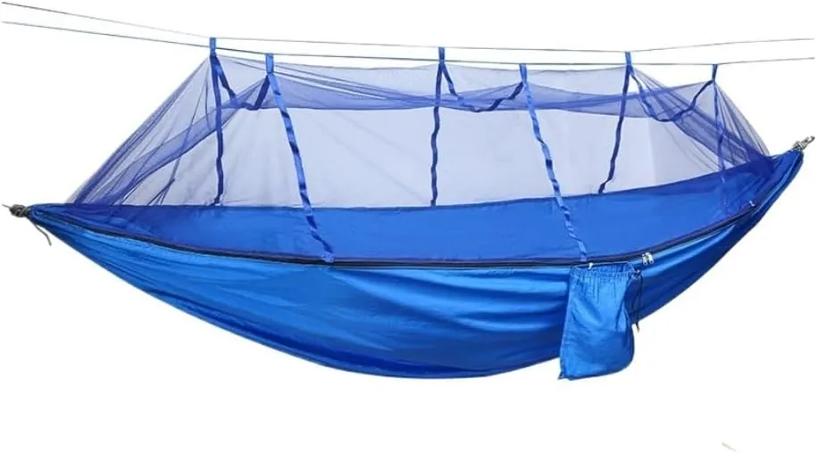 Hammock Double Outdoor Camping Parachute Hammock with Mosquito Net Anti-Mosquito Nylon Double Camping Portable Hammock Hammock Outdoor(Blue)
