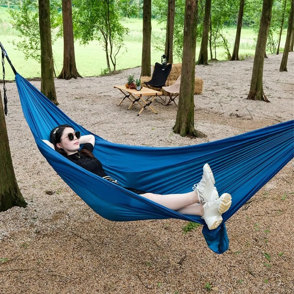 Hammock Double Outdoor Camping Parachute Nylon Cloth Single Double Outdoor Camping Cycling Indoor Leisure Outdoor Hammock Hammock Outdoor(Gray,A)