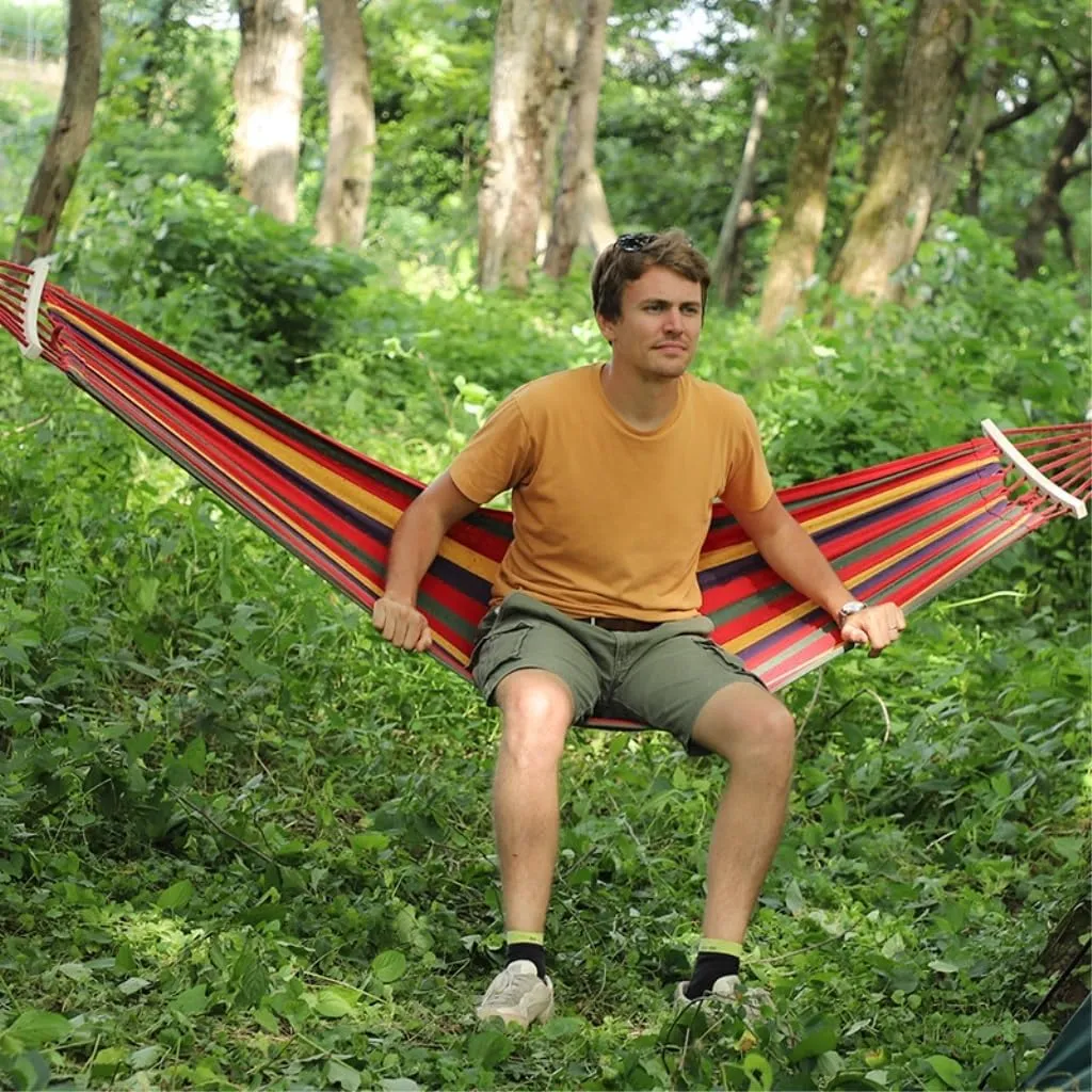 Hammock Double Outdoor Camping Thick Canvas Hammock Outdoor Swing Home Single Double Dormitory Sleeping Student Anti-Rollover Hammock Outdoor(E)