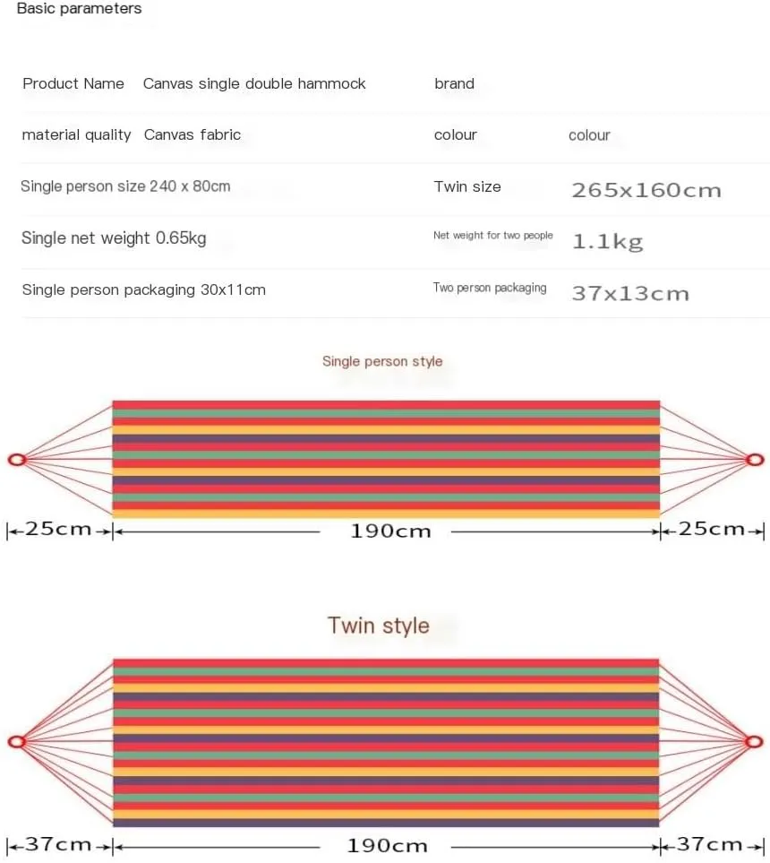 Hammock Double Outdoor Camping Thick Canvas Hammock Outdoor Swing Home Single Double Dormitory Sleeping Student Anti-Rollover Hammock Outdoor(E)