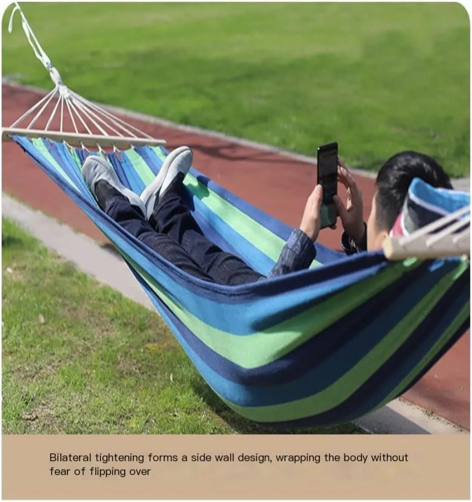 Hammock Double Outdoor Hammock Camping Canvas Straight Wooden Stick Anti-Rollover Leisure Single and Double Swing Room Hammock Outdoor(B)