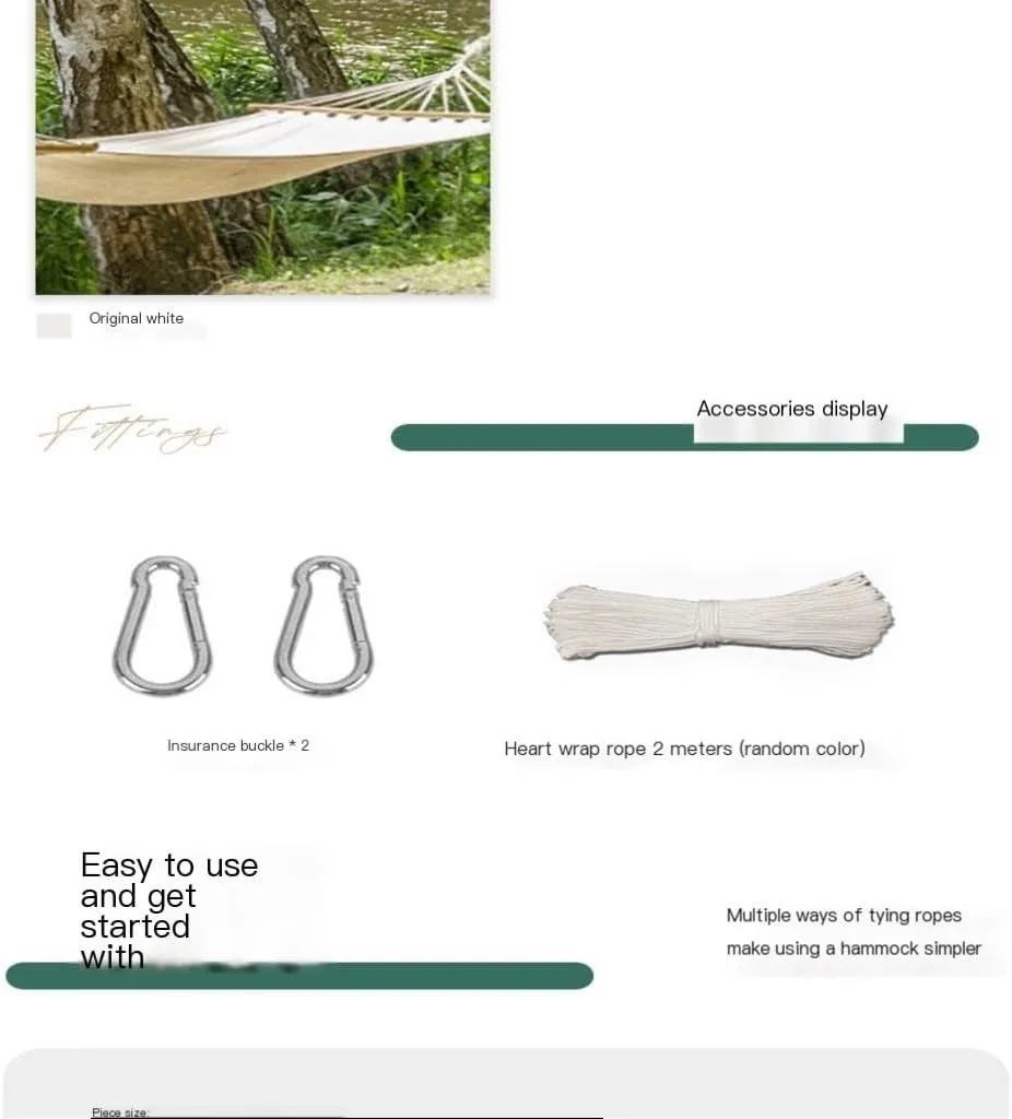 Hammock Double Outdoor Hammock Camping Canvas Straight Wooden Stick Anti-Rollover Leisure Single and Double Swing Room Hammock Outdoor(B)