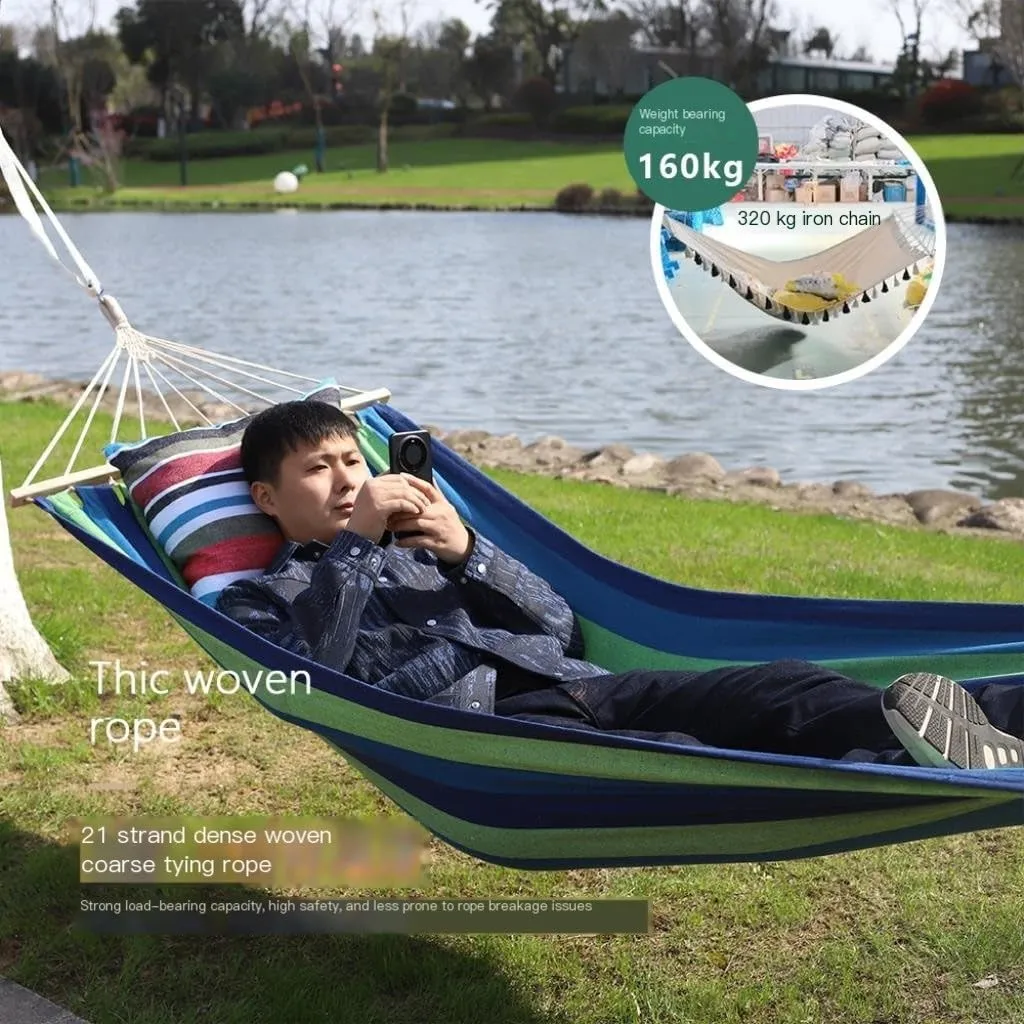 Hammock Double Outdoor Hammock Camping Canvas Straight Wooden Stick Anti-Rollover Leisure Single and Double Swing Room Hammock Outdoor(B)