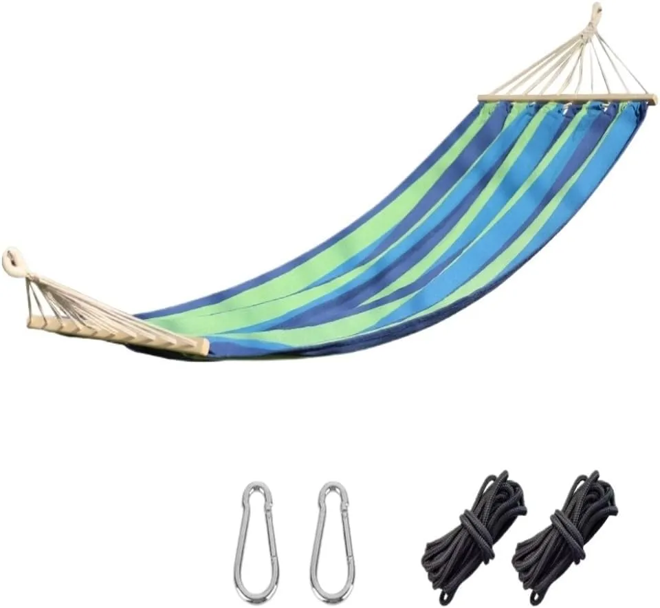 Hammock Double Outdoor Hammock Camping Canvas Straight Wooden Stick Anti-Rollover Leisure Single and Double Swing Room Hammock Outdoor(B)