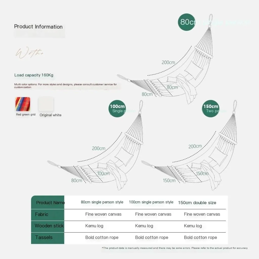 Hammock Double Outdoor Hammock Tassel Single Double Anti-Rollover Camping Thick Canvas Straight Stick Indoor Leisure Swing Hammock Outdoor(B)