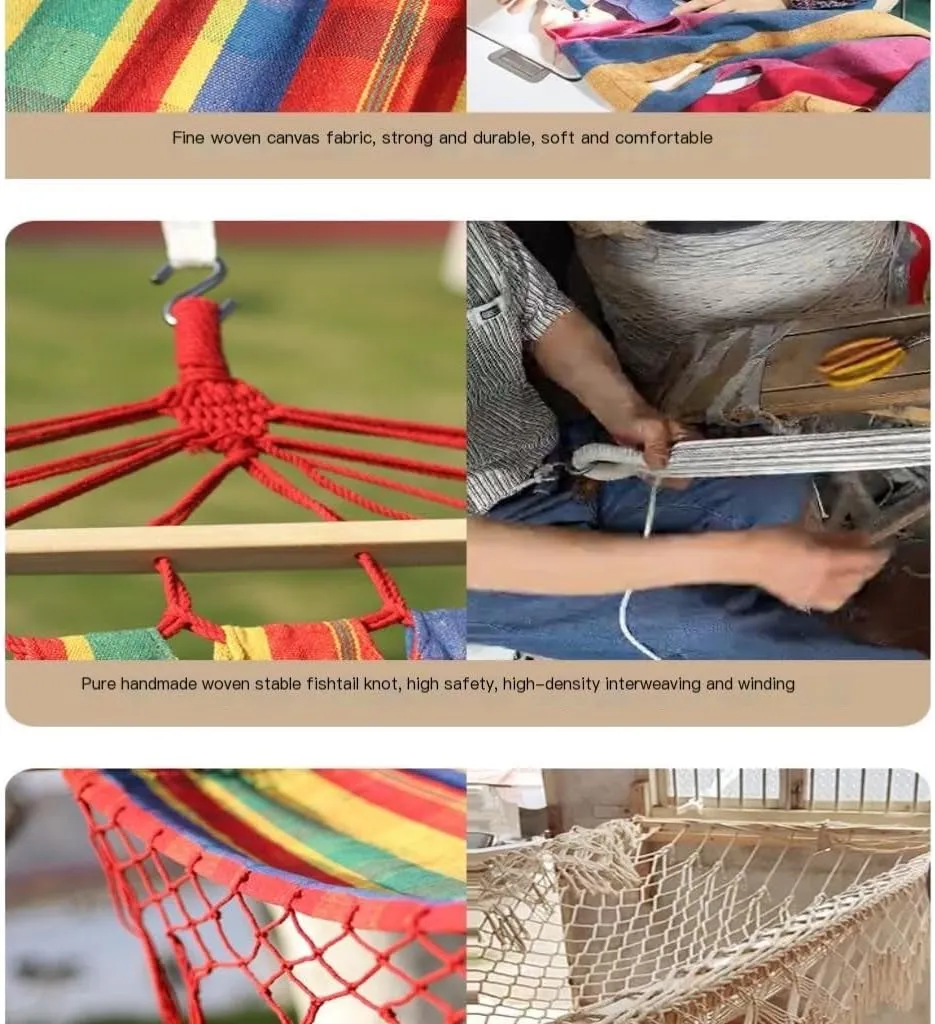 Hammock Double Outdoor Hammock Tassel Single Double Anti-Rollover Camping Thick Canvas Straight Stick Indoor Leisure Swing Hammock Outdoor(B)