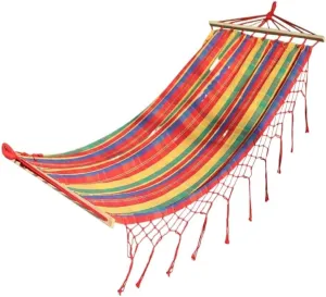 Hammock Double Outdoor Hammock Tassel Single Double Anti-Rollover Camping Thick Canvas Straight Stick Indoor Leisure Swing Hammock Outdoor(B)
