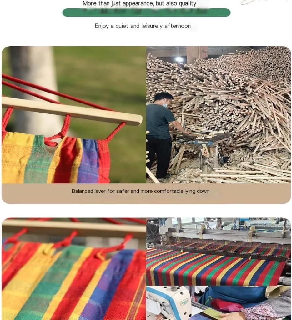 Hammock Double Outdoor Hammock Tassel Single Double Anti-Rollover Camping Thick Canvas Straight Stick Indoor Leisure Swing Hammock Outdoor(B)