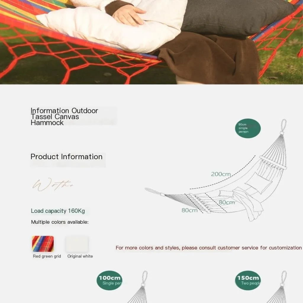 Hammock Double Outdoor Hammock Tassel Single Double Anti-Rollover Camping Thick Canvas Straight Stick Indoor Leisure Swing Hammock Outdoor(B)