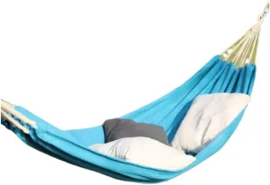 Hammock Double Outdoor Hammock Woven Tassel Thick Canvas Straight Stick Anti-Rollover Leisure Camping Single Double Swing Hammock Outdoor(Blue,B)