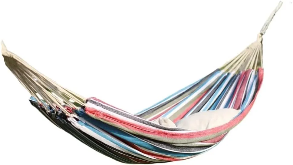 Hammock Double Outdoor Hammock Woven Tassel Thick Canvas Straight Stick Anti-Rollover Leisure Camping Single Double Swing Hammock Outdoor(Red,A)