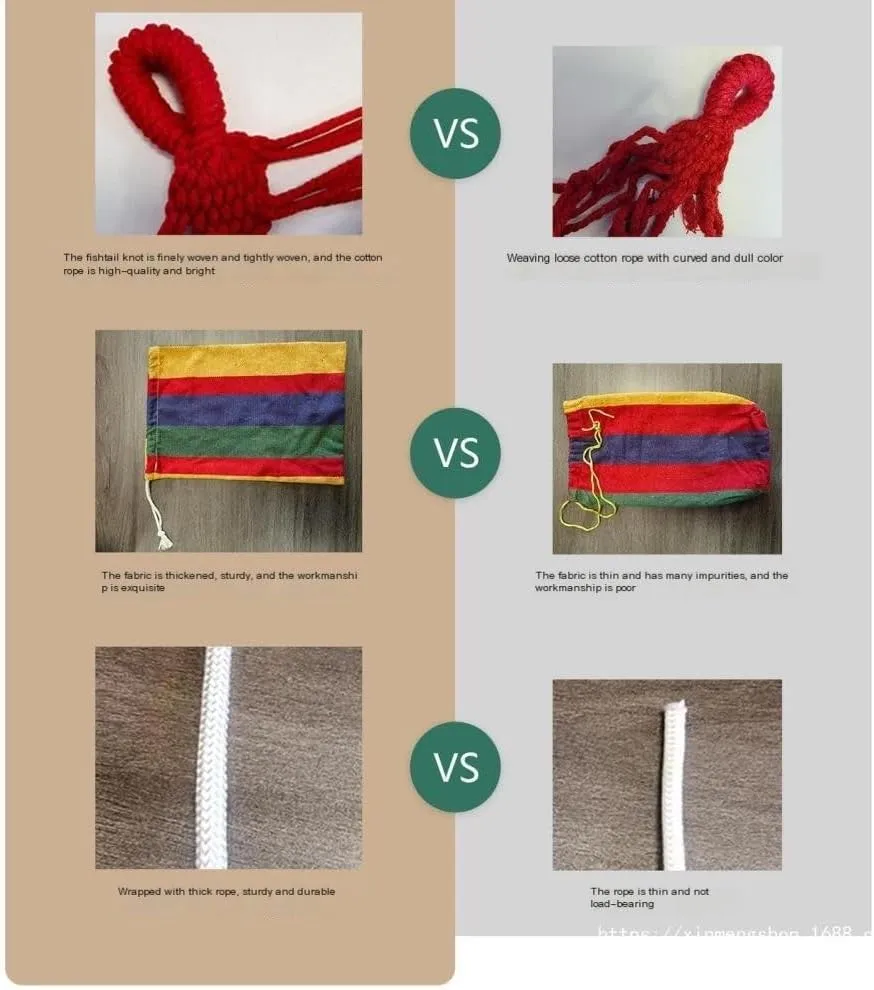 Hammock Double Outdoor Hammock Woven Tassel Thick Canvas Straight Stick Anti-Rollover Leisure Camping Single Double Swing Hammock Outdoor(Red,A)