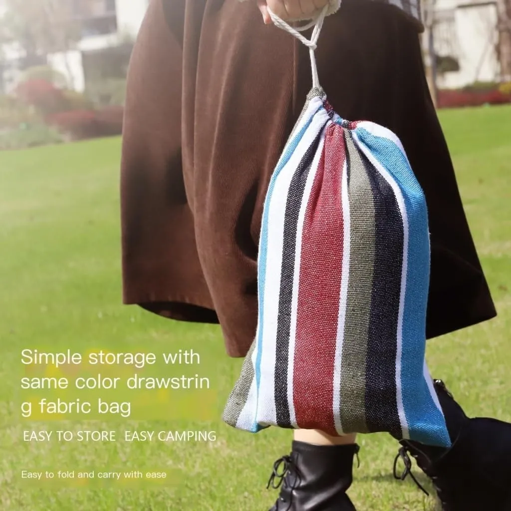 Hammock Double Outdoor Hammock Woven Tassel Thick Canvas Straight Stick Anti-Rollover Leisure Camping Single Double Swing Hammock Outdoor(White,A)