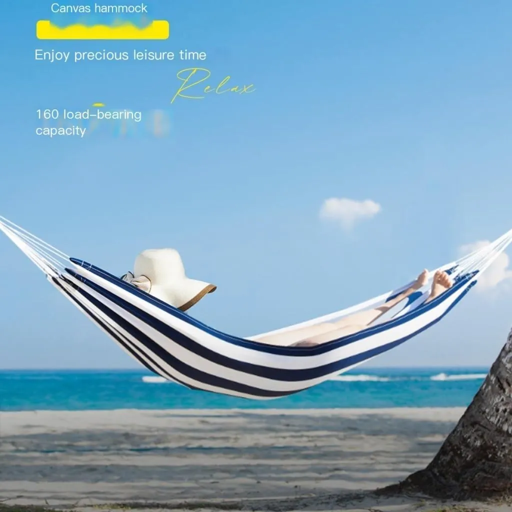 Hammock Double Outdoor Hammock Woven Tassel Thick Canvas Straight Stick Anti-Rollover Leisure Camping Single Double Swing Hammock Outdoor(White,A)