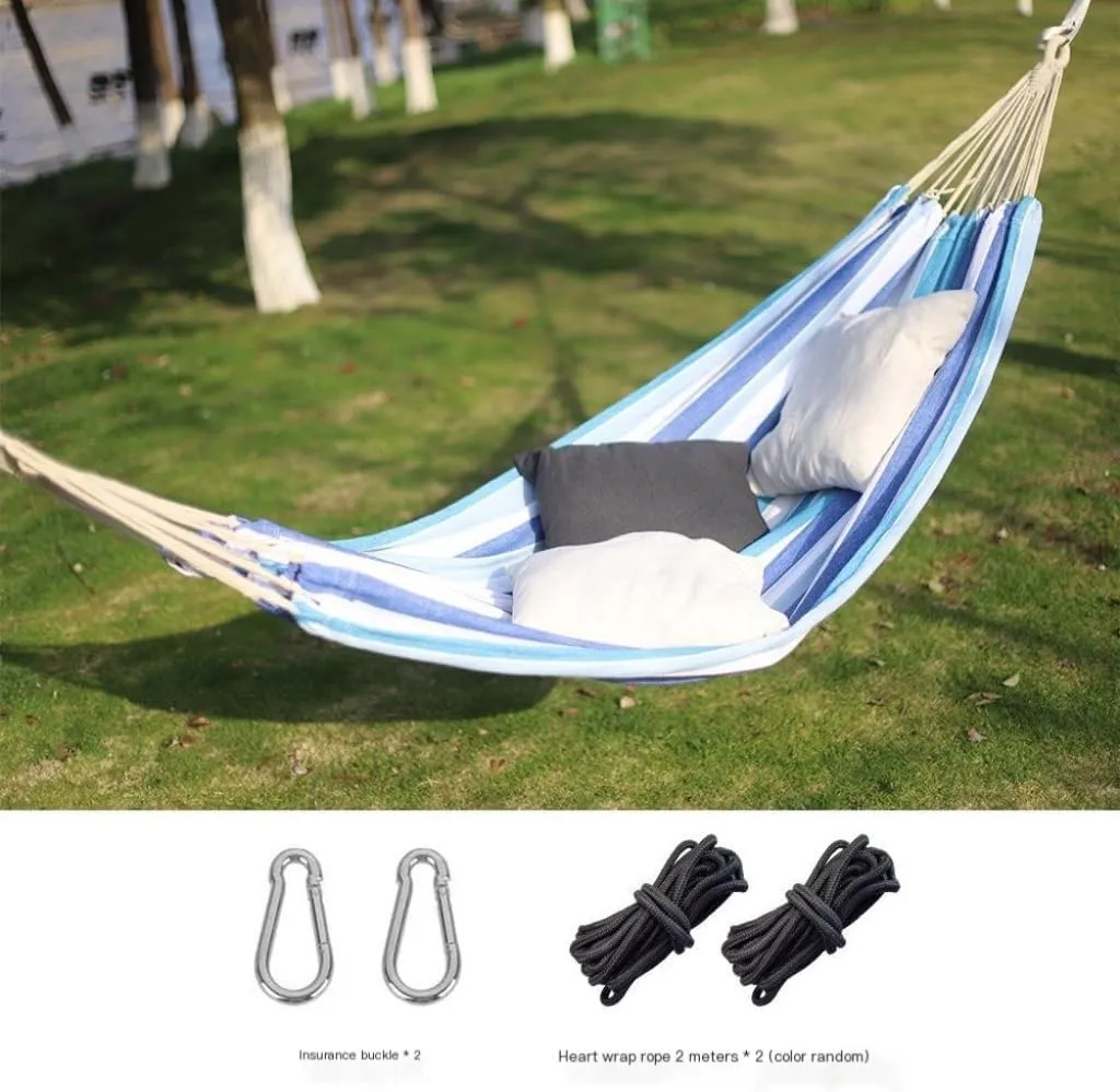 Hammock Double Outdoor Hammock Woven Tassel Thick Canvas Straight Stick Anti-Rollover Leisure Camping Single Double Swing Hammock Outdoor(White,A)