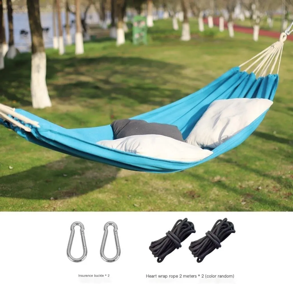 Hammock Double Outdoor Hammock Woven Tassel Thick Canvas Straight Stick Anti-Rollover Leisure Camping Single Double Swing Hammock Outdoor(White,A)