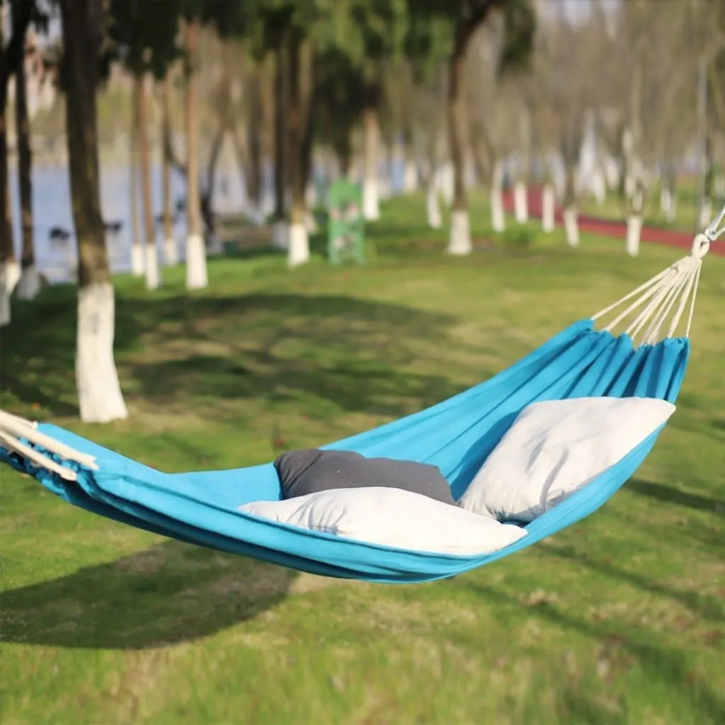 Hammock Double Outdoor Hammock Woven Tassel Thick Canvas Straight Stick Anti-Rollover Leisure Camping Single Double Swing Hammock Outdoor(White,B)