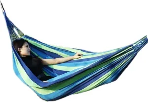 Hammock Double Outdoor Thickened Canvas Outdoor Bent Wooden Stick Hanging Sheet Double Hammock Swing Dormitory Camping Hammock Outdoor(Blue,B)