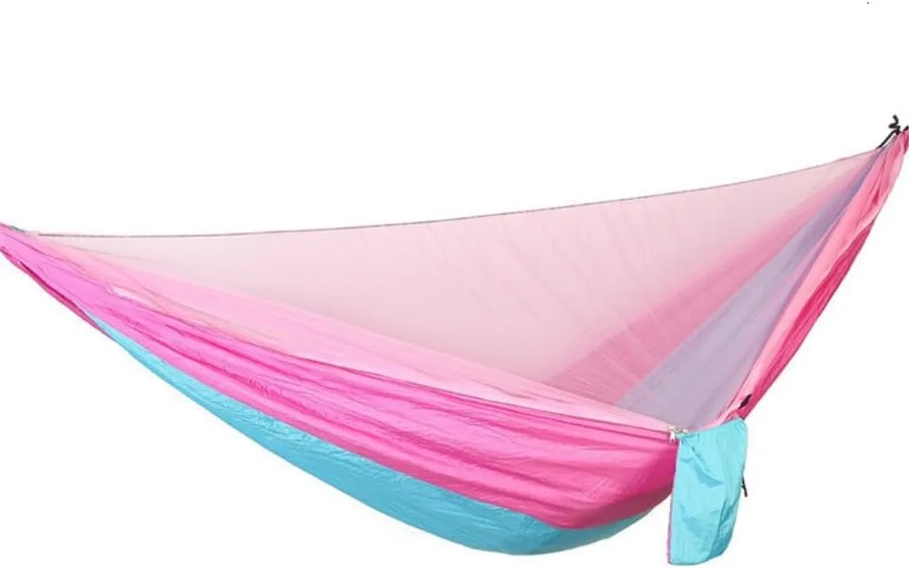 Hammock Double Quick-Release Hammock with Mosquito Net Hanging Sheet Double Parachute Cloth Anti-Rollover Camping Hammock Hammock Outdoor(B)