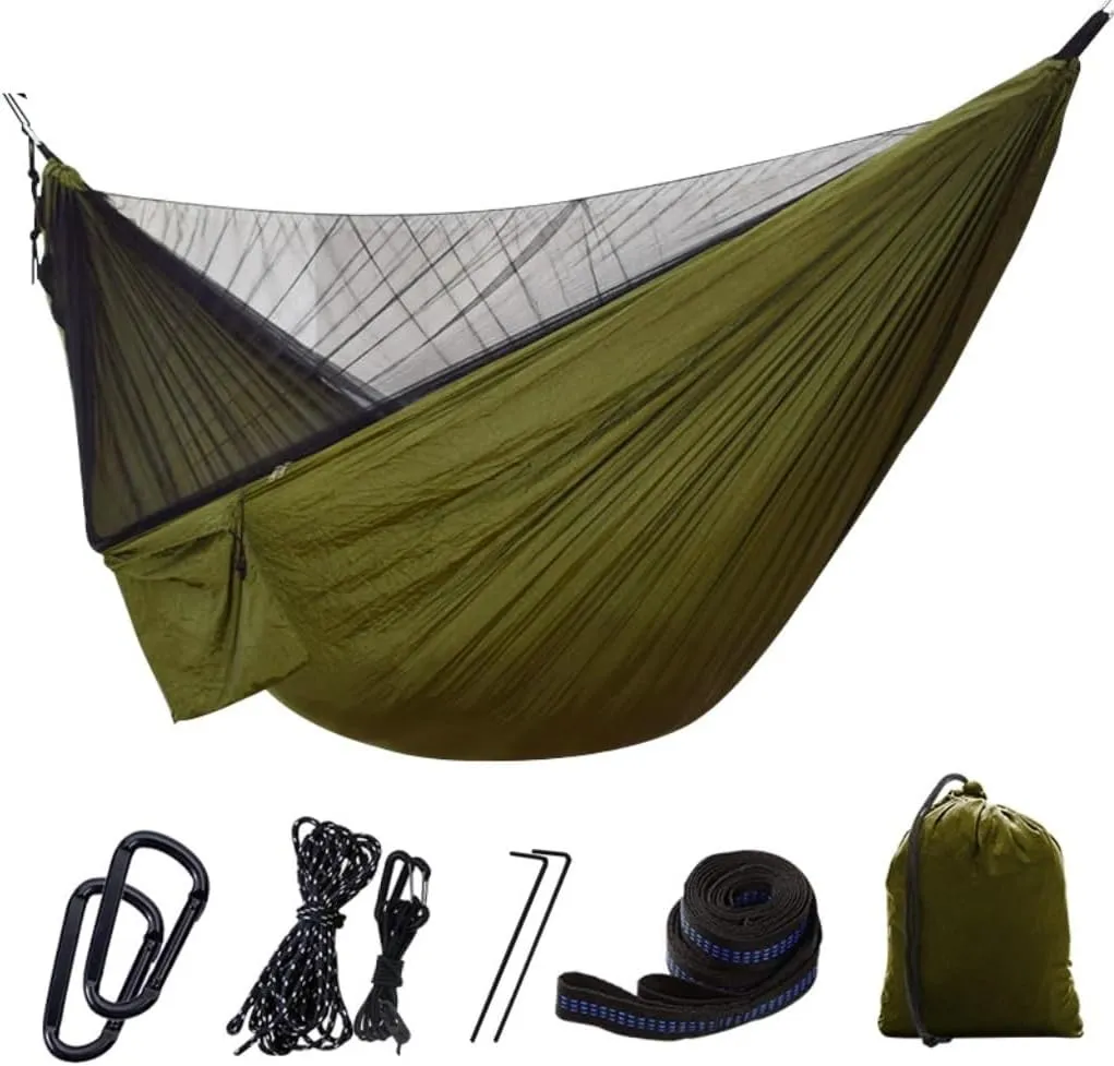 Hammock Double Quick-Release Hammock with Mosquito Net Hanging Sheet Double Parachute Cloth Anti-Rollover Camping Hammock Hammock Outdoor(C)
