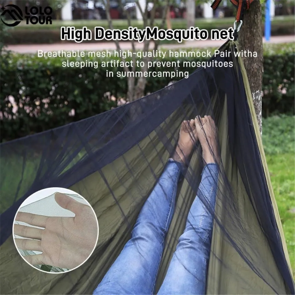 Hammock Double Quick-Release Hammock with Mosquito Net Hanging Sheet Double Parachute Cloth Anti-Rollover Camping Hammock Hammock Outdoor(E)