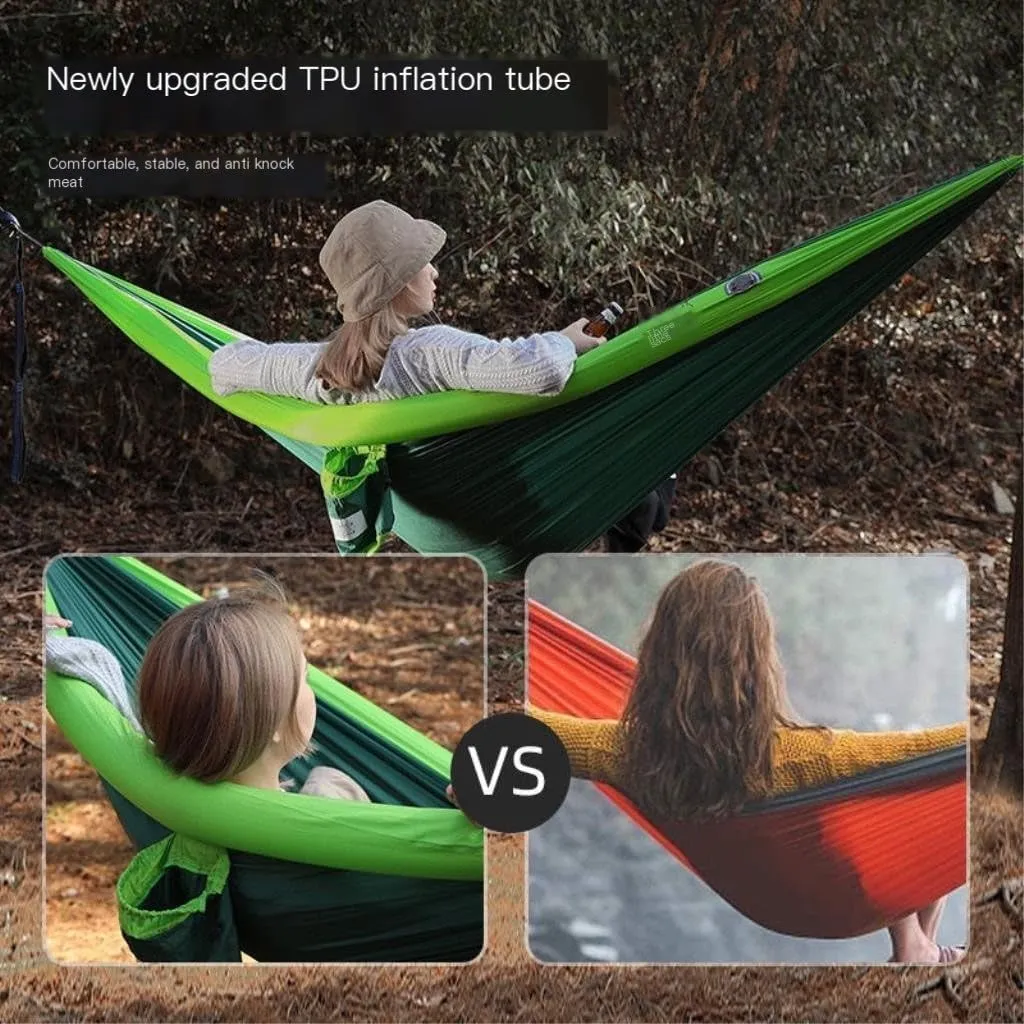 Hammock Double Single Double Inflatable Hammock Outdoor Swing Adult Anti-Rollover Outdoor Camping Anti-Mosquito Durable Hammock Outdoor(Green,B)