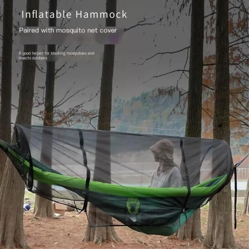 Hammock Double Single Double Inflatable Hammock Outdoor Swing Adult Anti-Rollover Outdoor Camping Anti-Mosquito Durable Hammock Outdoor(Green,B)