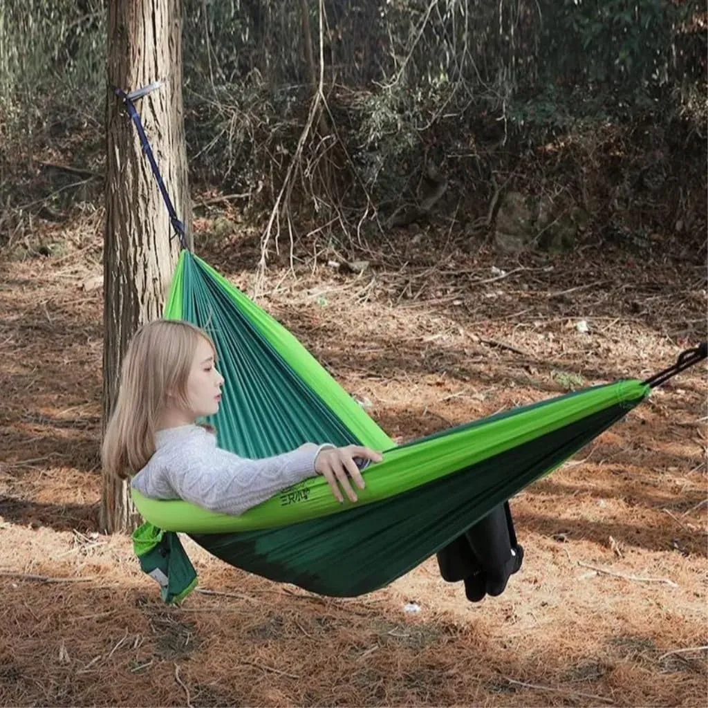 Hammock Double Single Double Inflatable Hammock Outdoor Swing Adult Anti-Rollover Outdoor Camping Anti-Mosquito Durable Hammock Outdoor(Green,B)