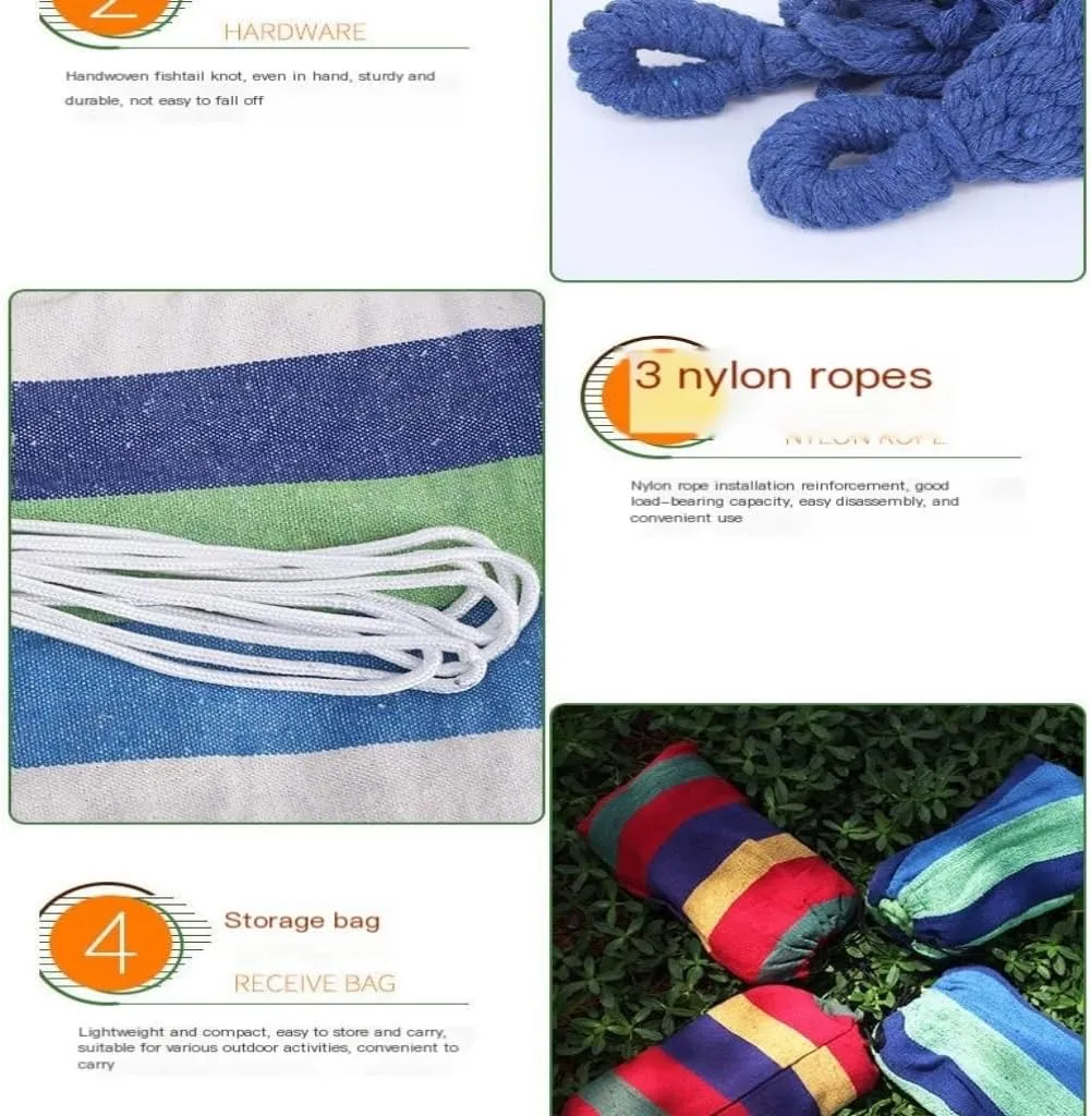 Hammock Double Single Double Parachute Cloth Hammock Light Breathable Hammock Nylon Hammock Outdoor Swing Anti-Rollover Hammock Outdoor(Blue,Large)