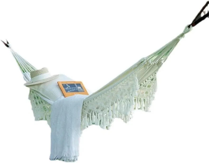 Hammock Double Tassel Outdoor Camping Hammock Outdoor Single Double Camping Swing Adult Thick Canvas Leisure Homestay Hammock Outdoor(Large)