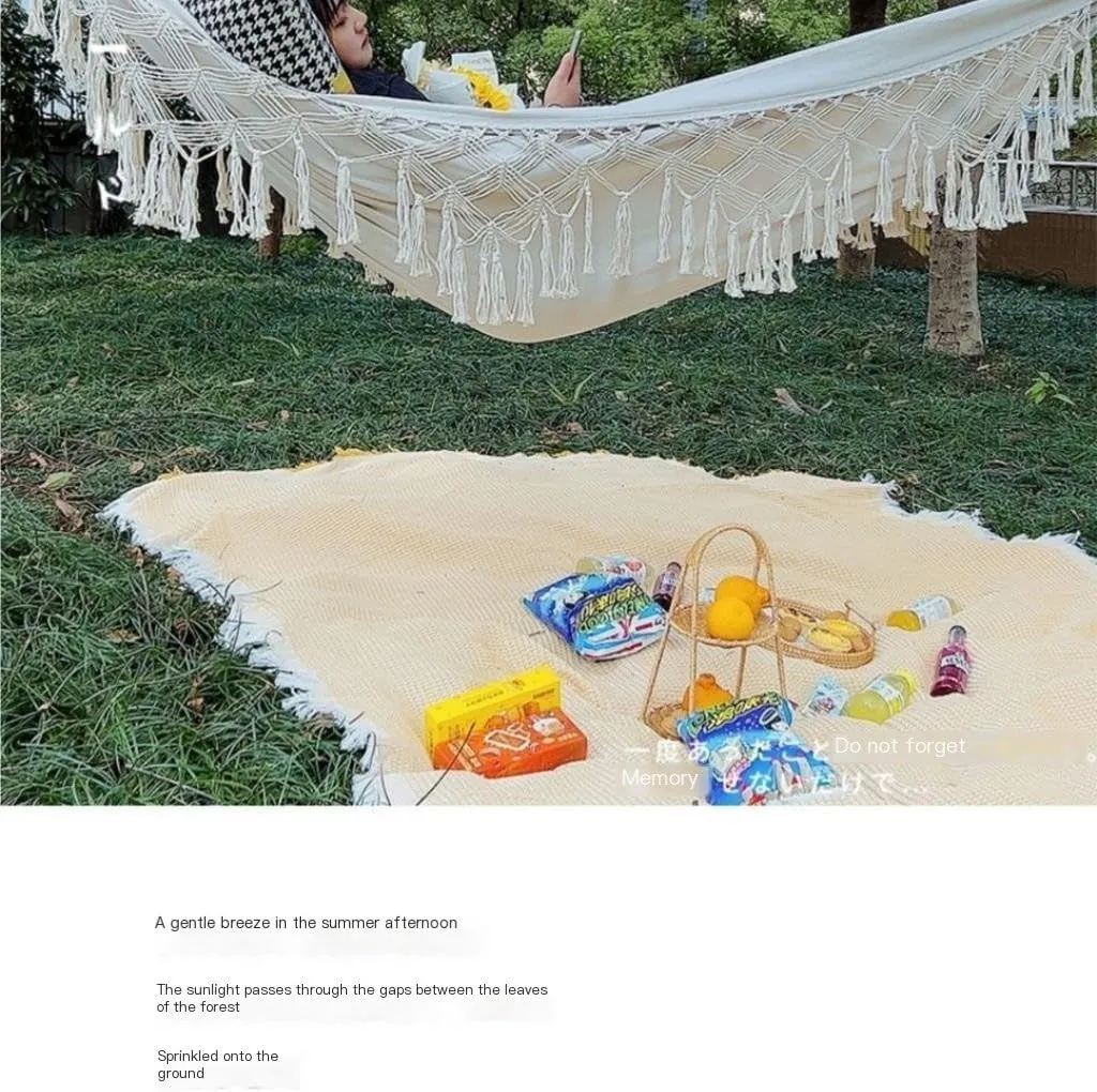 Hammock Double Tassel Outdoor Camping Hammock Outdoor Single Double Camping Swing Adult Thick Canvas Leisure Homestay Hammock Outdoor(Large)