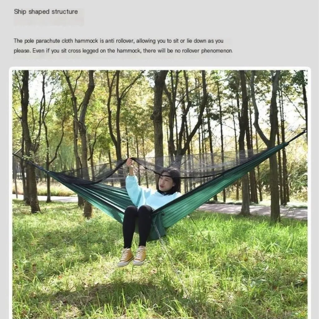 Hammock Double Ultra-Light Nylon Double Hammock Parachute Cloth Anti-Rollover Elastic Band Encrypted Mosquito Net Hammock Hammock Outdoor(F)