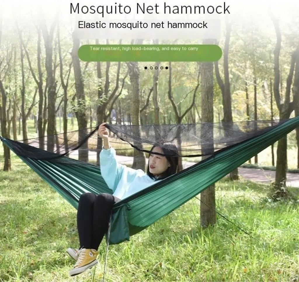 Hammock Double Ultra-Light Nylon Double Hammock Parachute Cloth Anti-Rollover Elastic Band Encrypted Mosquito Net Hammock Hammock Outdoor(F)