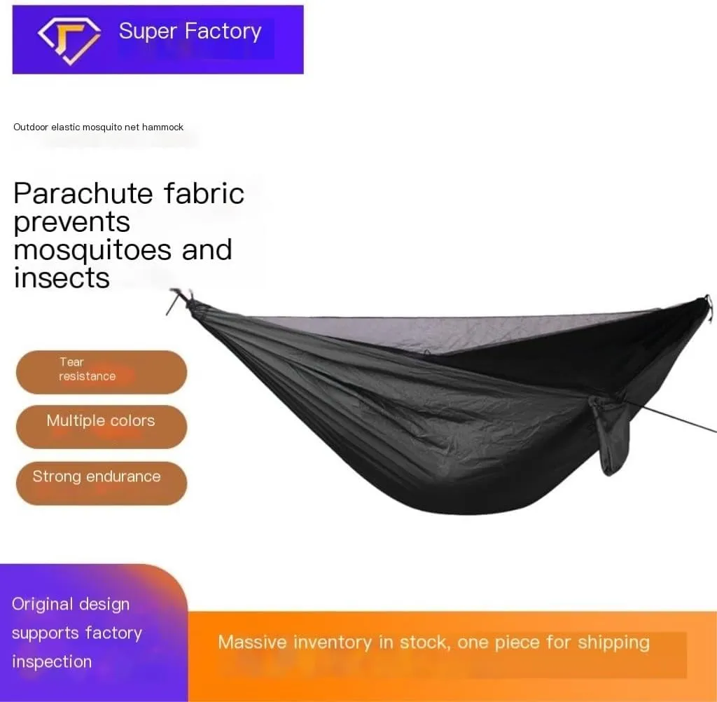 Hammock Double Ultra-Light Nylon Double Hammock Parachute Cloth Anti-Rollover Elastic Band Encrypted Mosquito Net Hammock Hammock Outdoor(F)