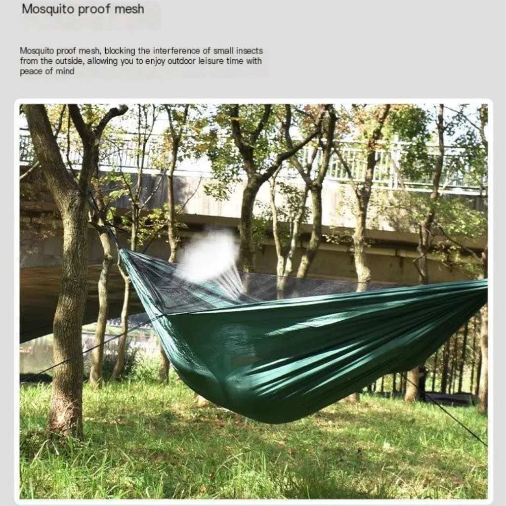 Hammock Double Ultra-Light Nylon Double Hammock Parachute Cloth Anti-Rollover Elastic Band Encrypted Mosquito Net Hammock Hammock Outdoor(F)