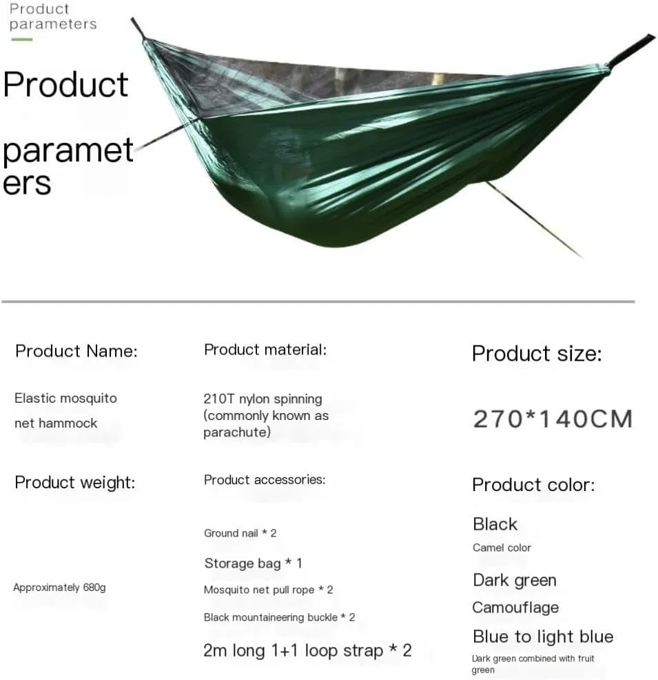 Hammock Double Ultra-Light Nylon Double Hammock Parachute Cloth Anti-Rollover Elastic Band Encrypted Mosquito Net Hammock Hammock Outdoor(F)