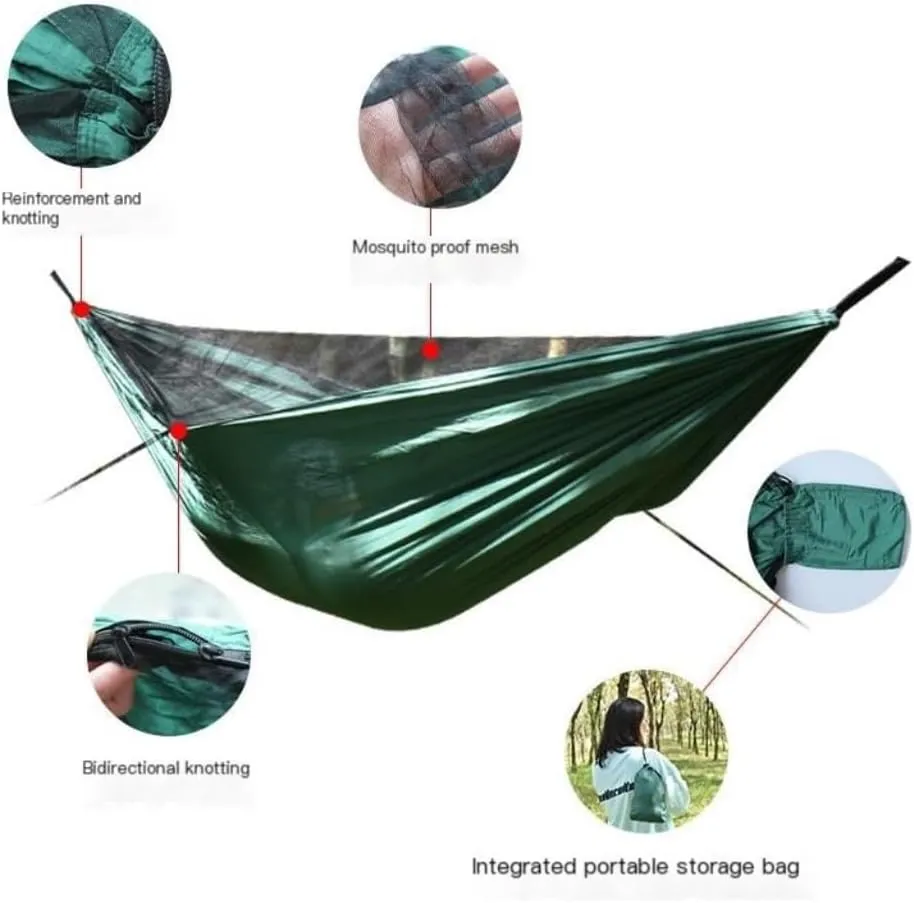 Hammock Double Ultra-Light Nylon Double Hammock Parachute Cloth Anti-Rollover Elastic Band Encrypted Mosquito Net Hammock Hammock Outdoor(F)
