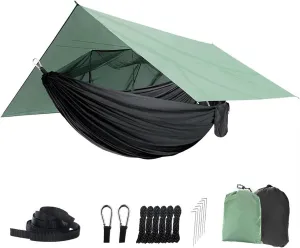 Hammock Hammock with Rain Fly Tarp and Net, 260x140 Cm Portable Camping Hammock Double Tree Hammock Outdoor Portable Hammock