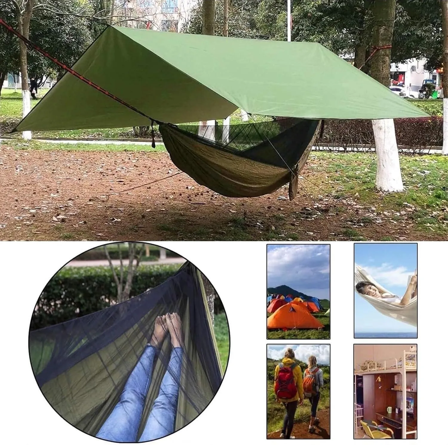 Hammock Hammock with Rain Fly Tarp and Net, 260x140 Cm Portable Camping Hammock Double Tree Hammock Outdoor Portable Hammock