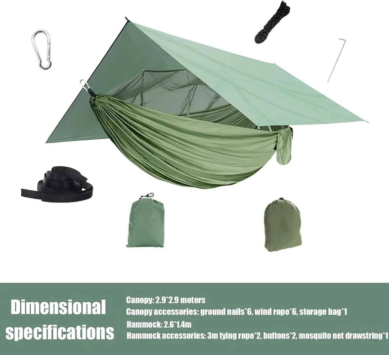Hammock Hammock with Rain Fly Tarp and Net, 260x140 Cm Portable Camping Hammock Double Tree Hammock Outdoor Portable Hammock