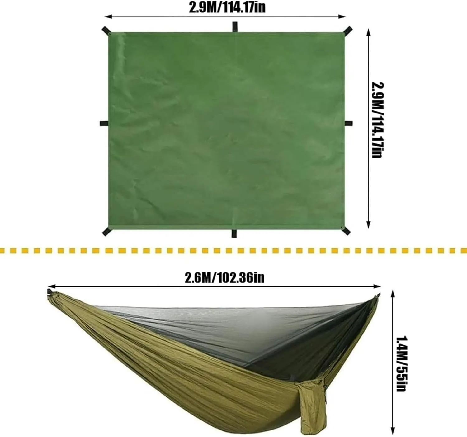 Hammock Hammock with Rain Fly Tarp and Net, 260x140 Cm Portable Camping Hammock Double Tree Hammock Outdoor Portable Hammock