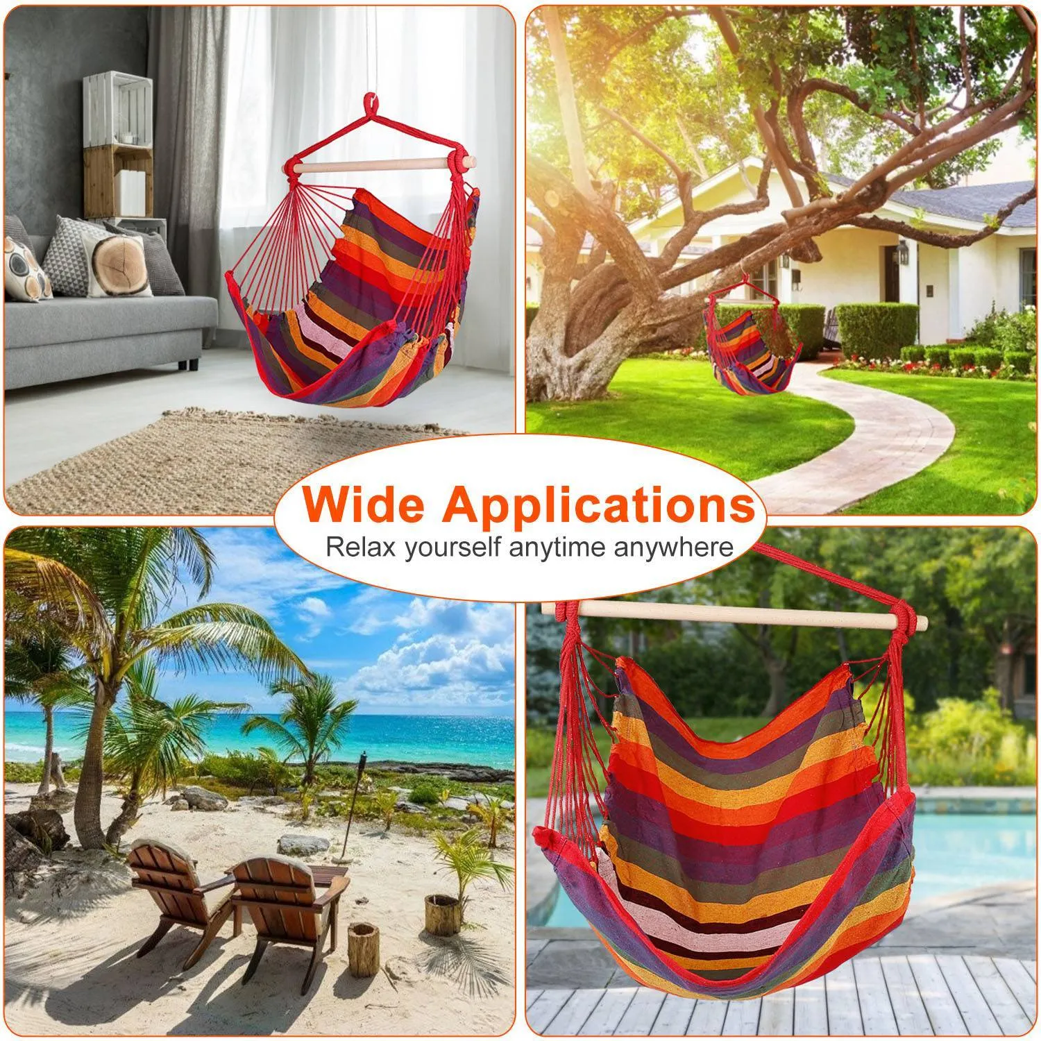 Hammock Hanging Chair Canvas with 2 Pillows
