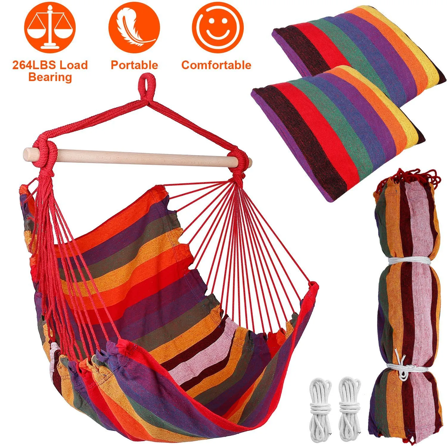 Hammock Hanging Chair Canvas with 2 Pillows